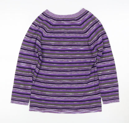 CC Women's Purple Striped V-Neck Rib Knit Pullover Jumper M
