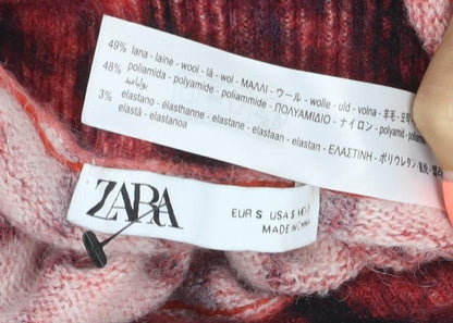Zara Women Red Black Striped Wool Blend Roll Neck Jumper Size S