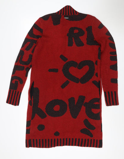 Desigual Women Red Black Geometric Knit V-Neck Jumper Size S