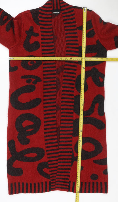 Desigual Women Red Black Geometric Knit V-Neck Jumper Size S