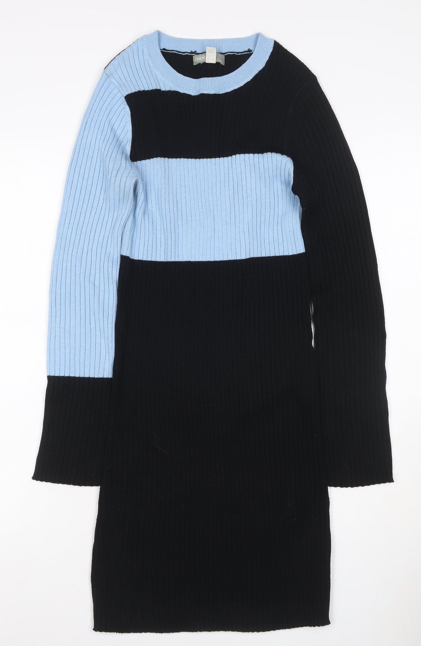 ASOS Women Black Blue UK 8 Colourblock Ribbed Midi Jumper Dress