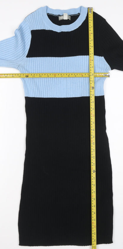 ASOS Women Black Blue UK 8 Colourblock Ribbed Midi Jumper Dress