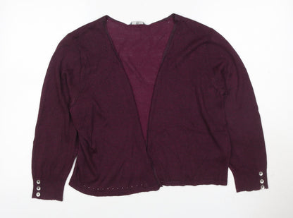 BHS Women Burgundy Size 16 Open V-Neck Knit Cardigan Button Cuffs