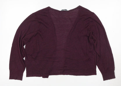 BHS Women Burgundy Size 16 Open V-Neck Knit Cardigan Button Cuffs