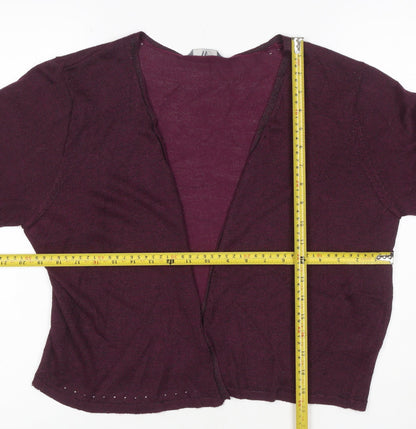 BHS Women Burgundy Size 16 Open V-Neck Knit Cardigan Button Cuffs