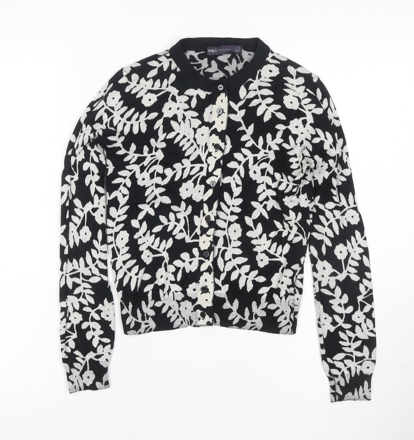 Marks and Spencer Women Black Floral Knit Cardigan UK 8 Long Sleeve