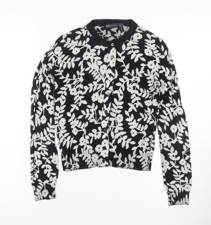 Marks and Spencer Women Black Floral Knit Cardigan UK 8 Long Sleeve