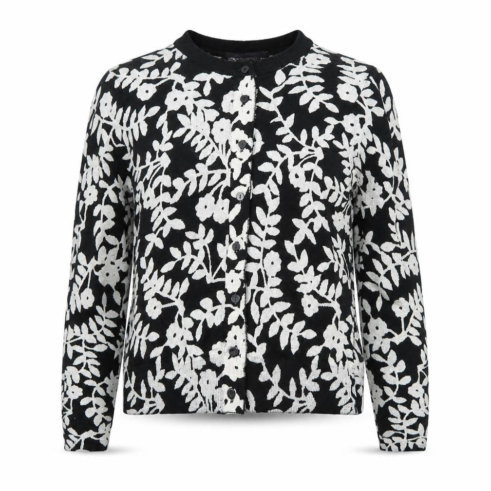 Marks & Spencer Women Black Floral Knit Cardigan UK 8 Long Sleeve