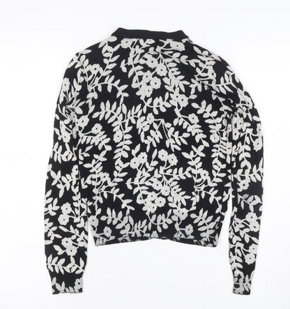 Marks and Spencer Women Black Floral Knit Cardigan UK 8 Long Sleeve