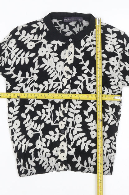 Marks and Spencer Women Black Floral Knit Cardigan UK 8 Long Sleeve