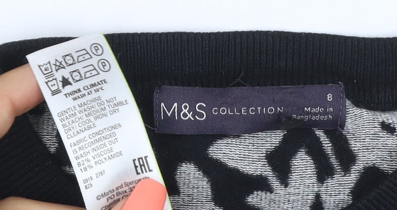 Marks and Spencer Women Black Floral Knit Cardigan UK 8 Long Sleeve