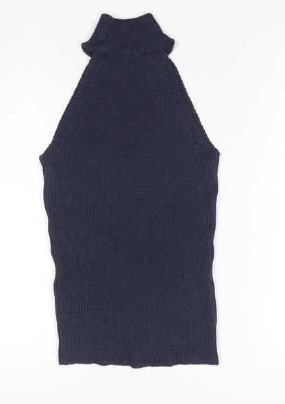 Next Women’s Blue UK 10 Sleeveless High Neck Rib Knit Tank Top