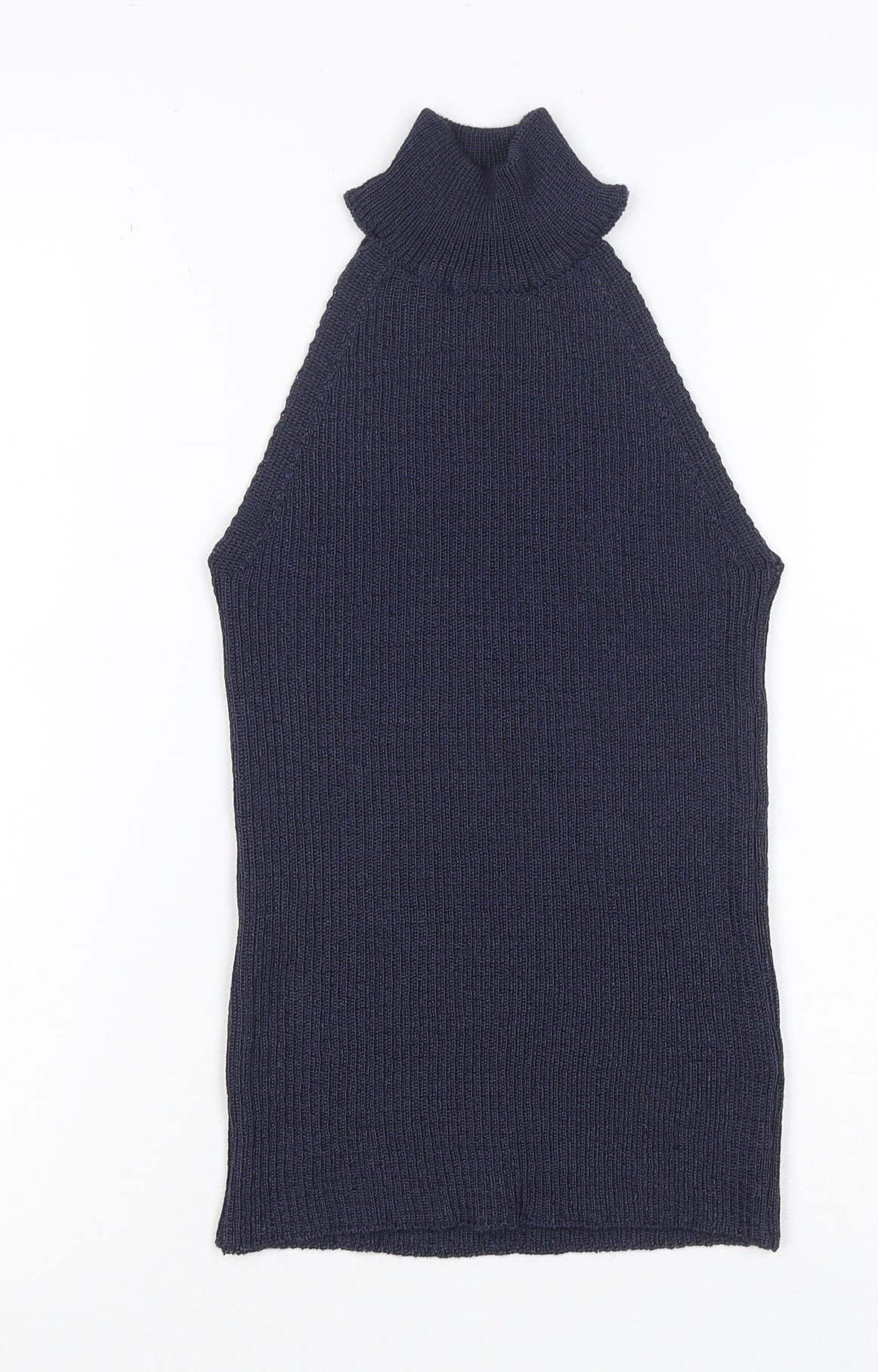 Next Women’s Blue UK 10 Sleeveless High Neck Rib Knit Tank Top