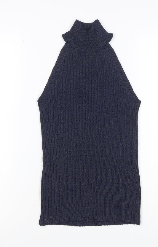 Next Women’s Blue UK 10 Sleeveless High Neck Rib Knit Tank Top