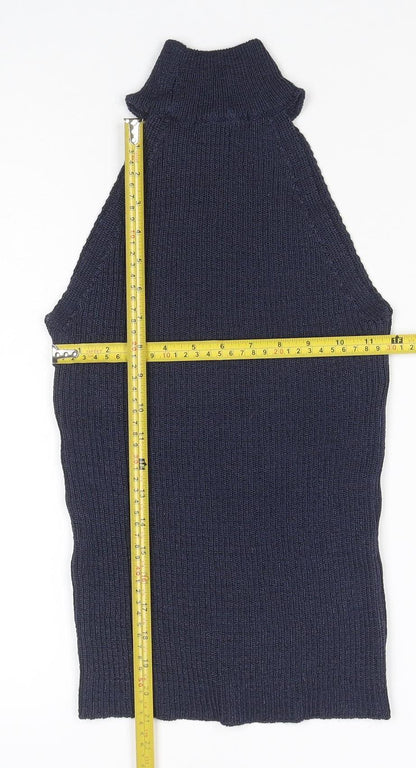Next Women’s Blue UK 10 Sleeveless High Neck Rib Knit Tank Top