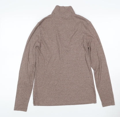 M&S Women Brown UK 8 Ribbed Half Zip High Neck Long Sleeve Top