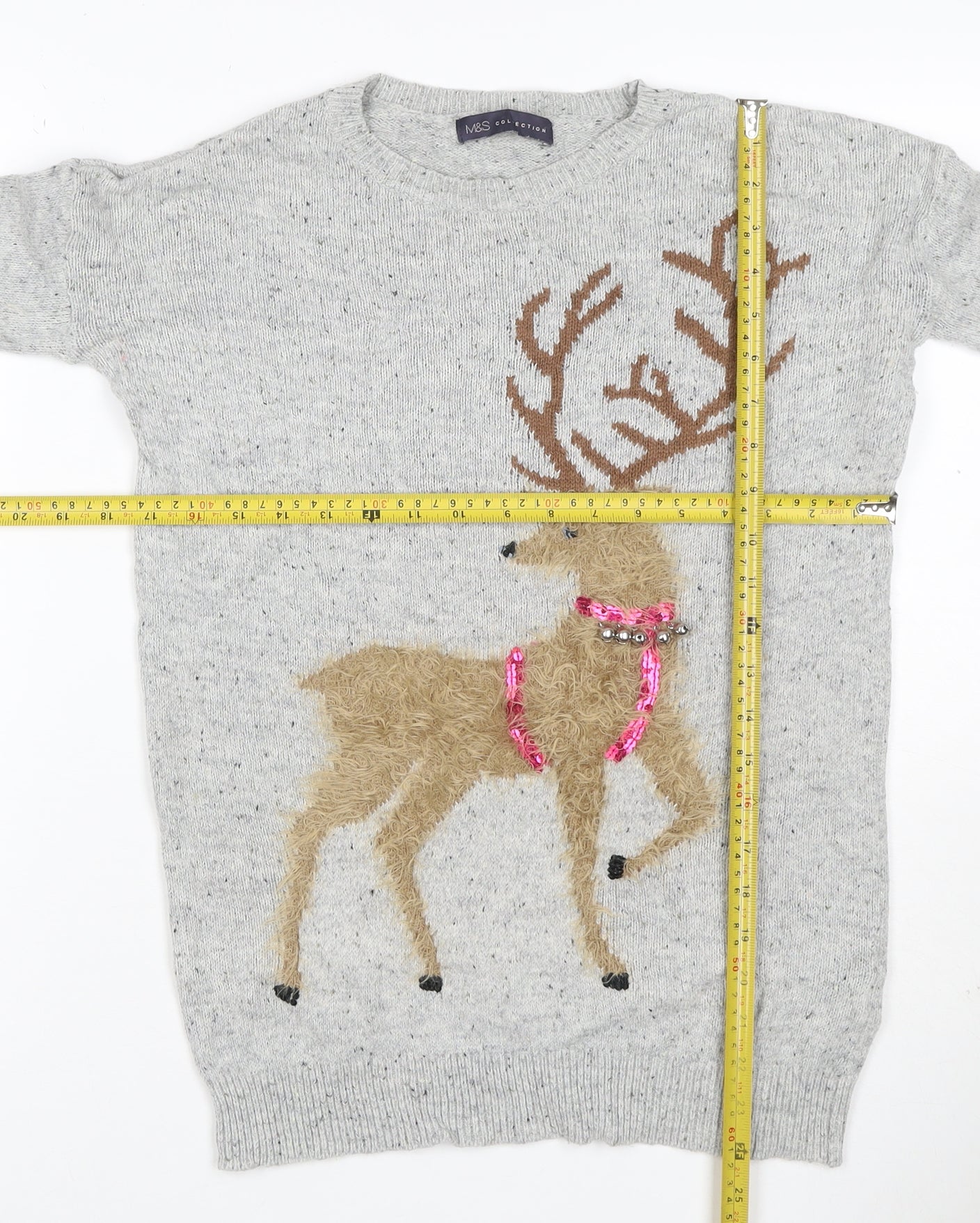 Marks and Spencer Women Grey UK 8 Reindeer Christmas Sequin Jumper