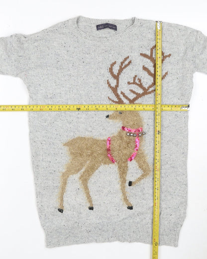 Marks and Spencer Women Grey UK 8 Reindeer Christmas Sequin Jumper