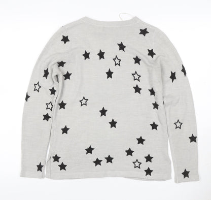 Marks and Spencer Women Grey Star Print Knit Jumper Size 10