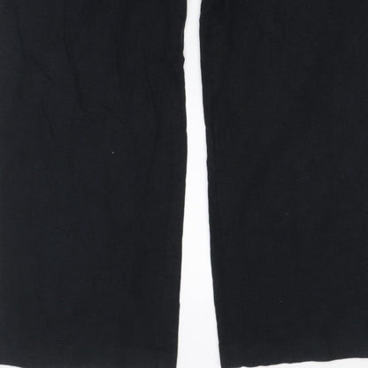 Marks and Spencer Women Black UK 14 Wide-Leg Button Trousers