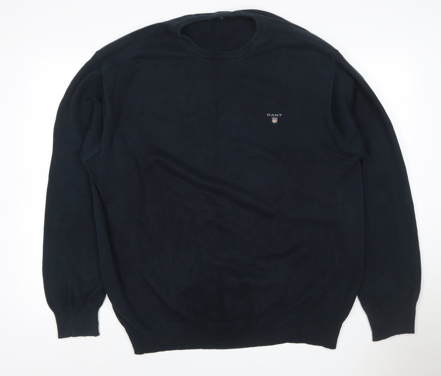 GANT Men’s Blue 2XL Crew Neck Cotton Logo Knit Pullover Jumper