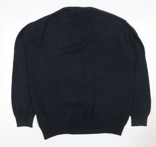 GANT Men’s Blue 2XL Crew Neck Cotton Logo Knit Pullover Jumper