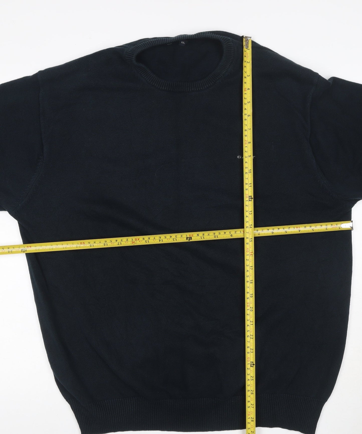 GANT Men’s Blue 2XL Crew Neck Cotton Logo Knit Pullover Jumper