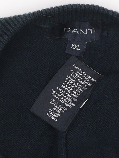 GANT Men’s Blue 2XL Crew Neck Cotton Logo Knit Pullover Jumper