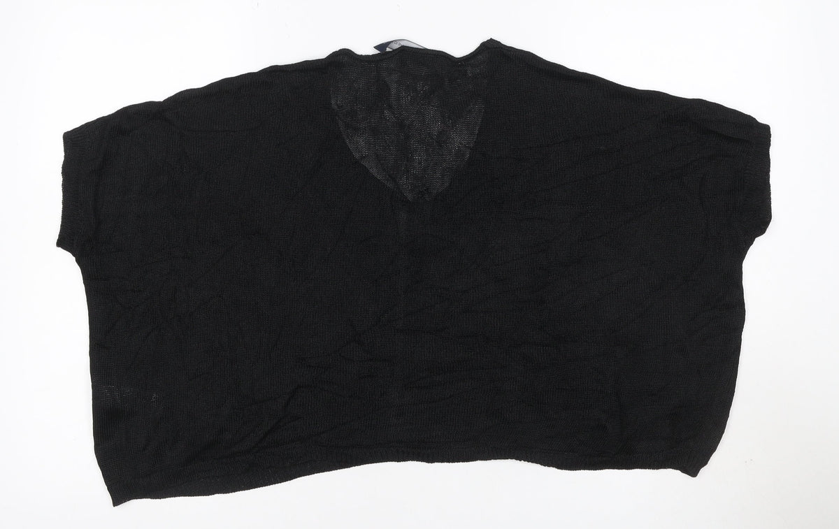 Additional front view of French Connection Women Black M V-Neck Open Knit Dolman Jumper