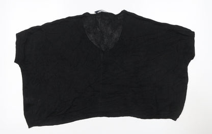 Additional front view of French Connection Women Black M V-Neck Open Knit Dolman Jumper