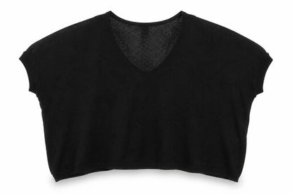 Front view of French Connection Women Black M V-Neck Open Knit Dolman Jumper