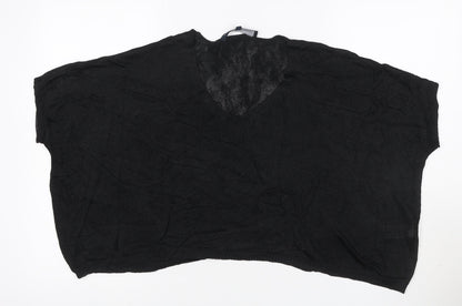 Back view of French Connection Women Black M V-Neck Open Knit Dolman Jumper