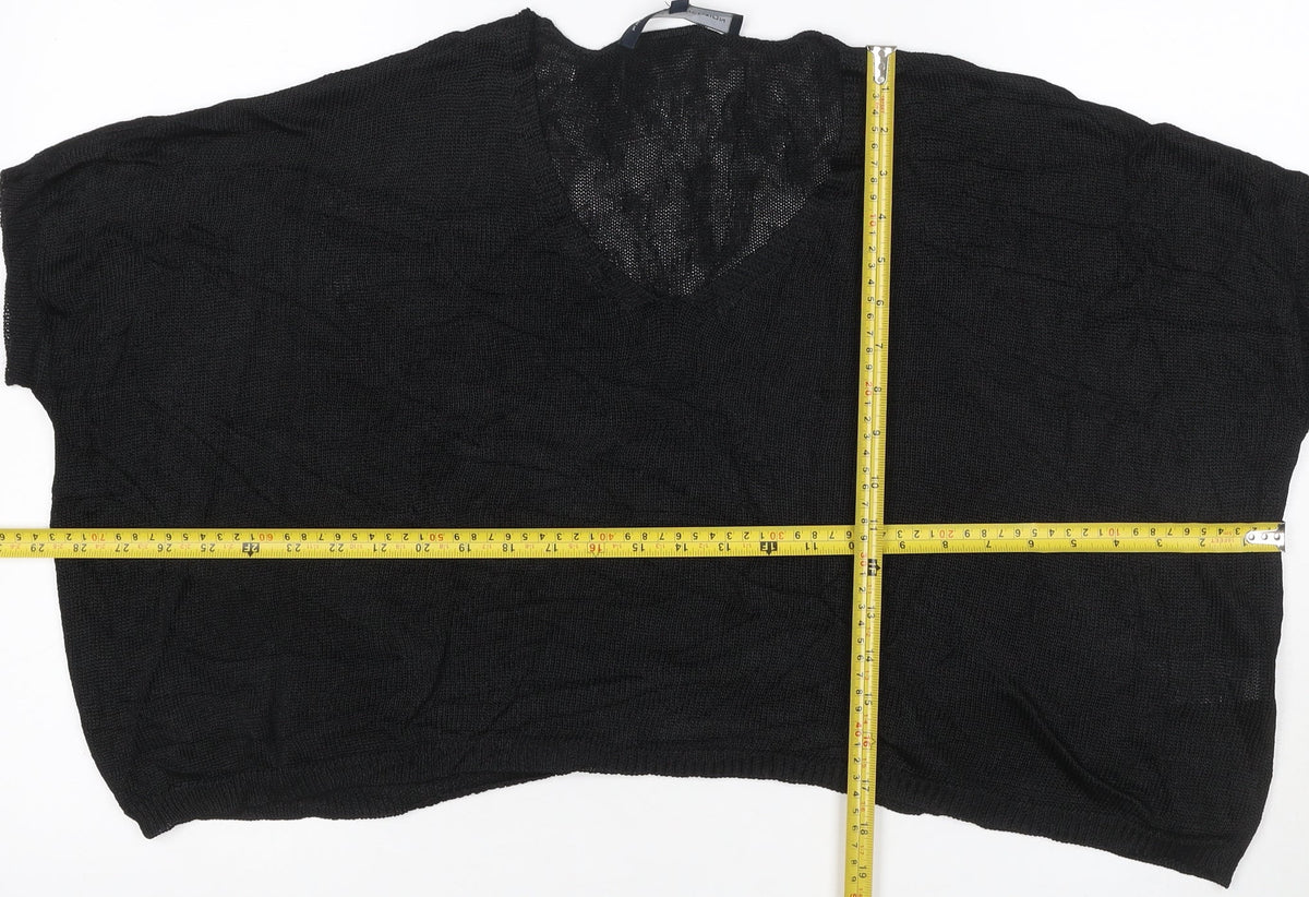 Close-up detail of French Connection Women Black M V-Neck Open Knit Dolman Jumper