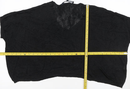 Close-up detail of French Connection Women Black M V-Neck Open Knit Dolman Jumper