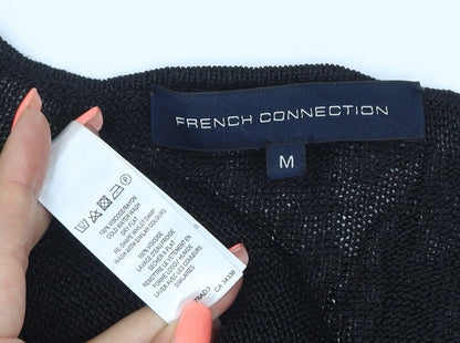 Brand and care label for French Connection Women Black M V-Neck Open Knit Dolman Jumper