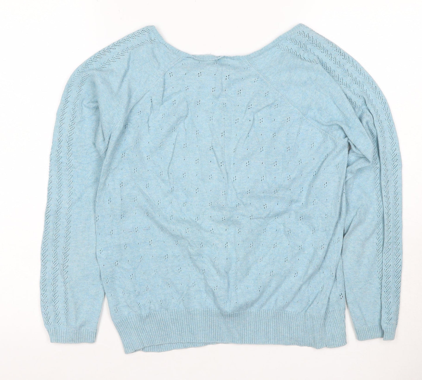 Marks & Spencer Women Blue UK 14 Cotton Pointelle Crew Neck Pullover Jumper