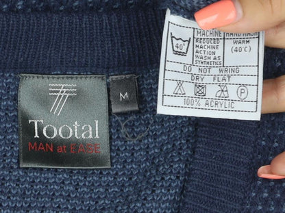 Tootal Mens Blue M V-Neck Waffle Knit Acrylic Pullover Jumper
