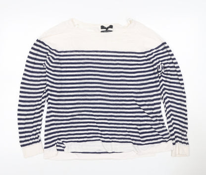 Autograph Women’s Navy Ivory Striped Pure Linen Knit Top UK 16