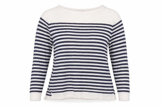 Autograph Women’s Navy Ivory Striped Pure Linen Knit Top UK 16