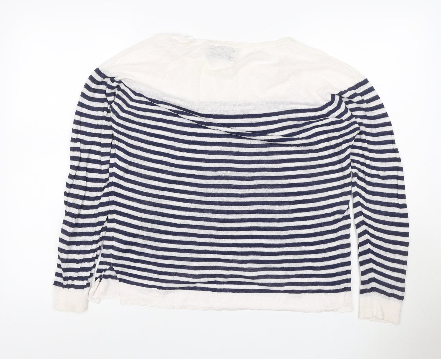 Autograph Women’s Navy Ivory Striped Pure Linen Knit Top UK 16