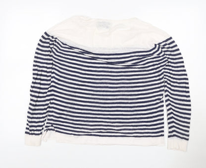 Autograph Women’s Navy Ivory Striped Pure Linen Knit Top UK 16