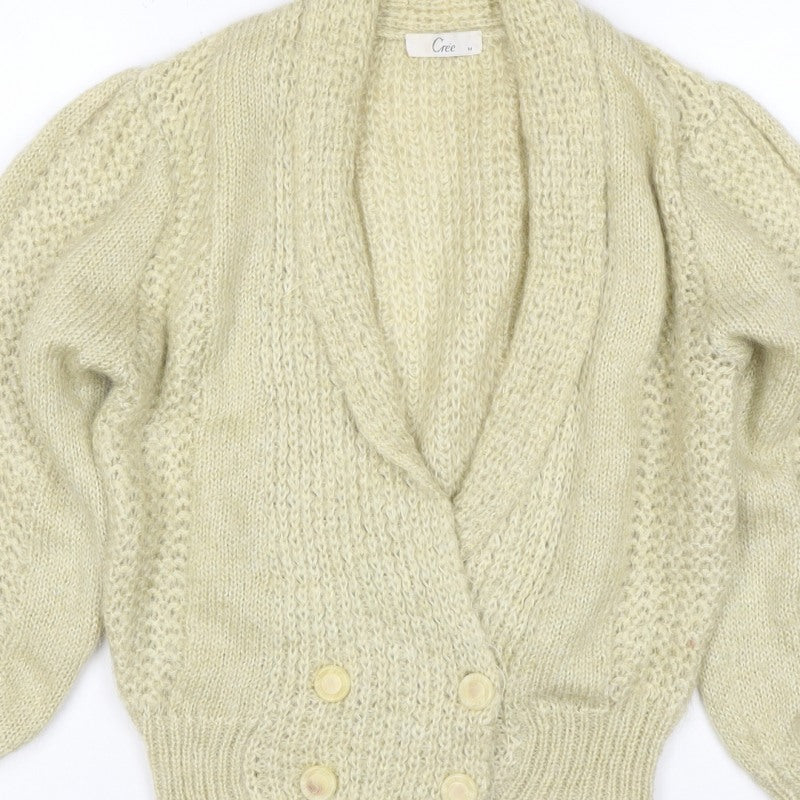 Crée Women Ivory M Chunky Knit Button Cardigan Long Sleeve