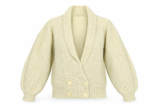 Crée Women Ivory M Chunky Knit Button Cardigan Long Sleeve