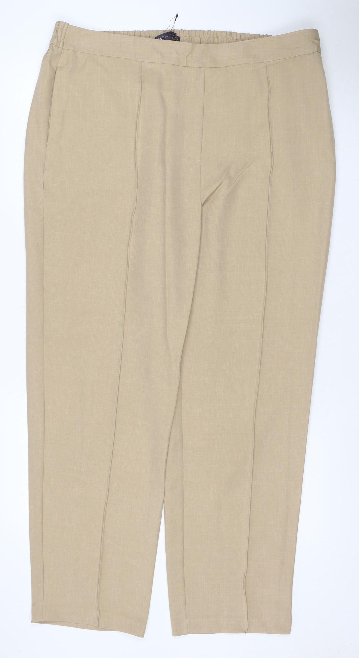 Marks & Spencer Women's Beige UK 20 Regular Wide-Leg Viscose Trousers