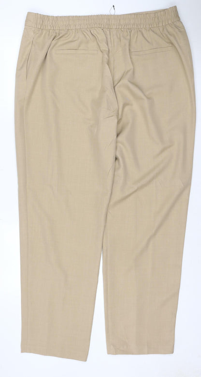 Marks & Spencer Women's Beige UK 20 Regular Wide-Leg Viscose Trousers