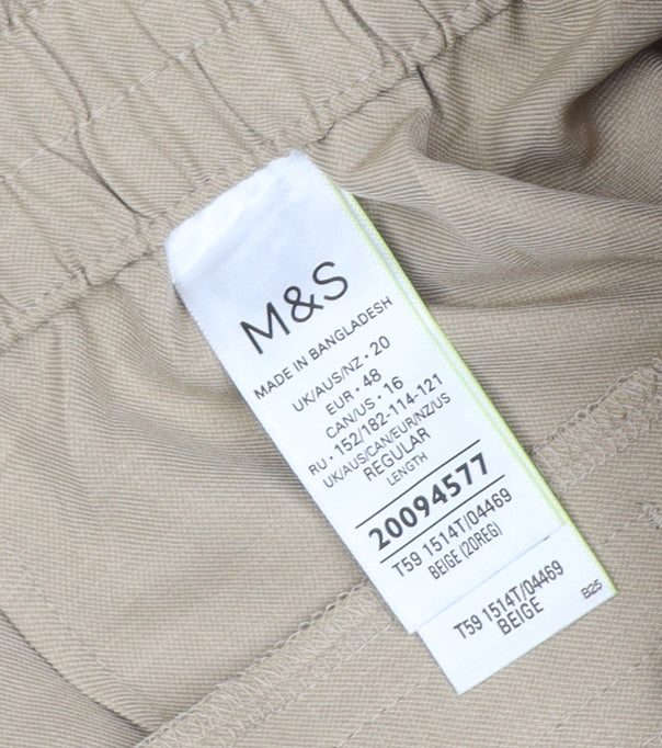 Marks & Spencer Women's Beige UK 20 Regular Wide-Leg Viscose Trousers