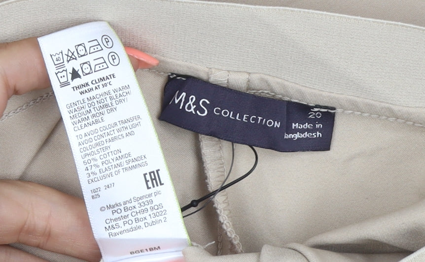 Marks & Spencer Women Beige Size 20 Stretch Pull-On Straight Trousers