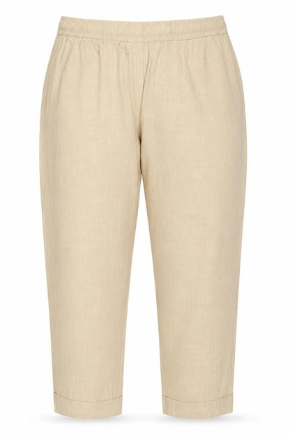 Marks & Spencer Women Beige UK 10 Linen Blend Drawstring Trousers