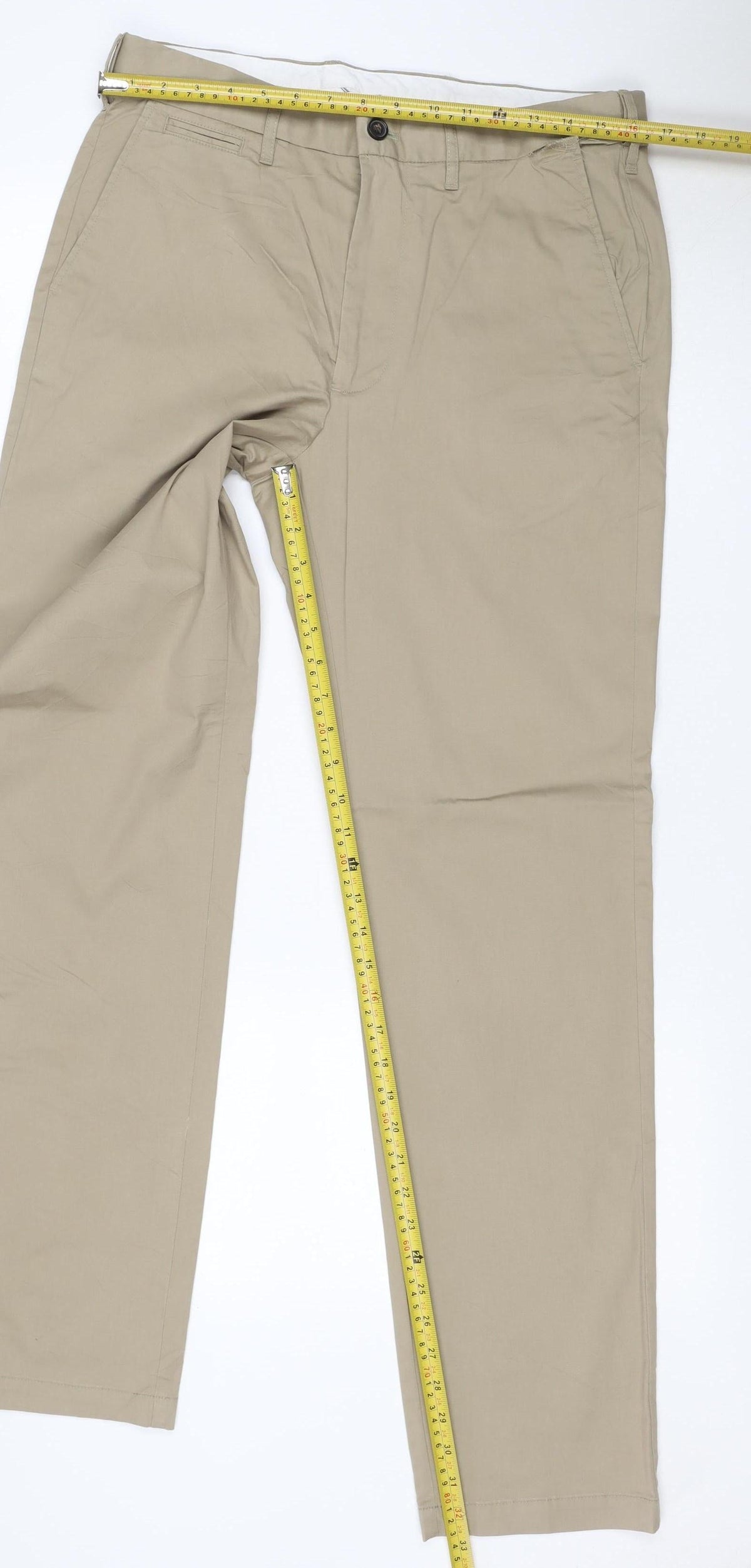 Marks & Spencer Men’s Beige 32in Straight Chino Trousers Adjustable Waist