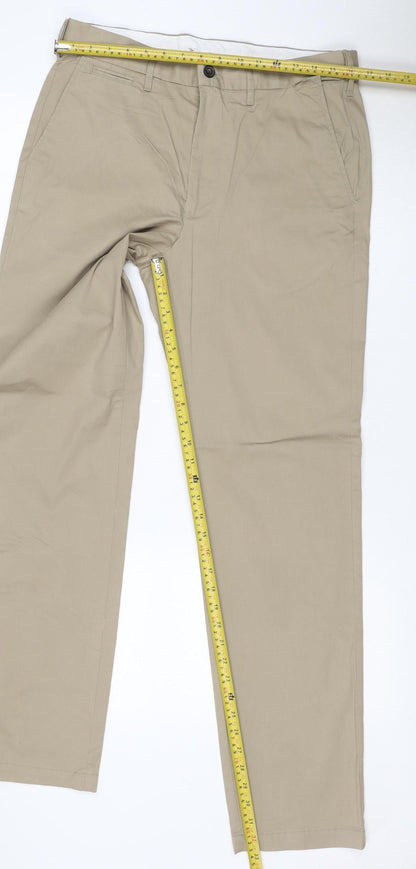 Marks & Spencer Men’s Beige 32in Straight Chino Trousers Adjustable Waist